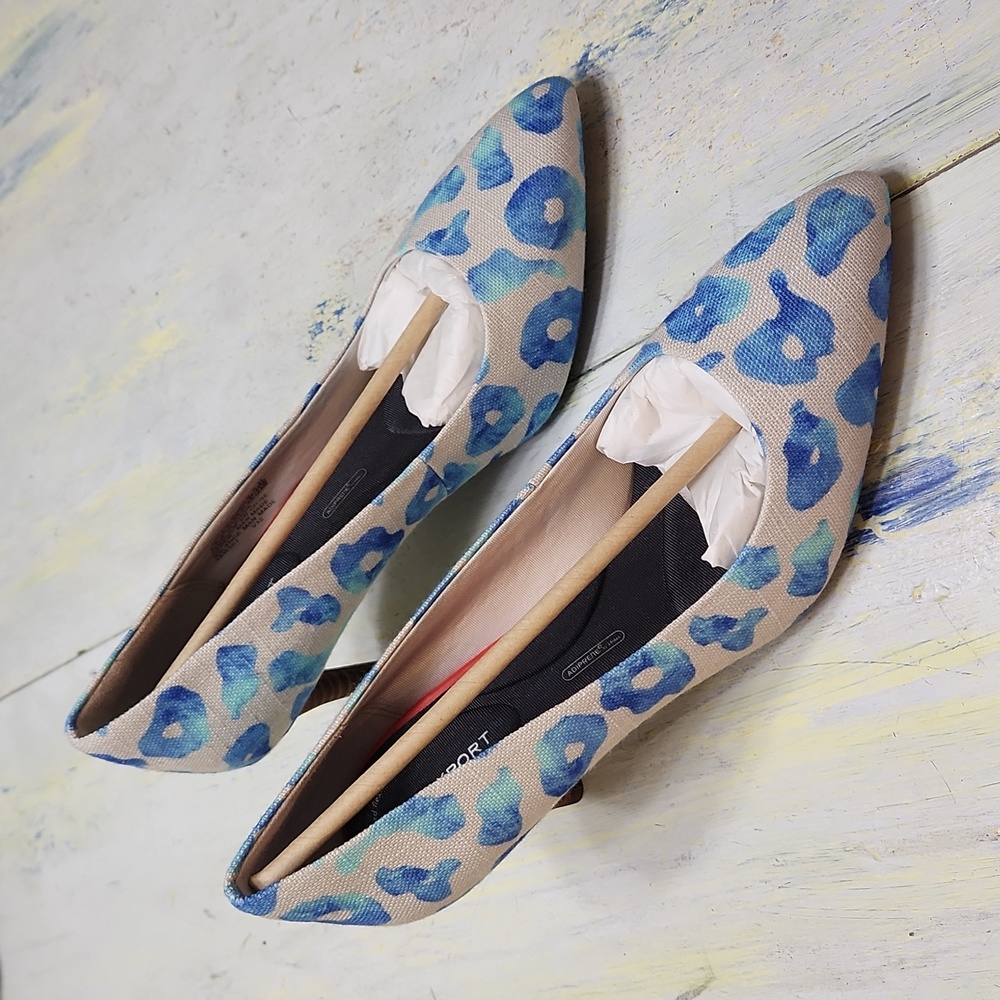 Blue leopard print linen heels Rockport TotalMotion Size 8 Never worn